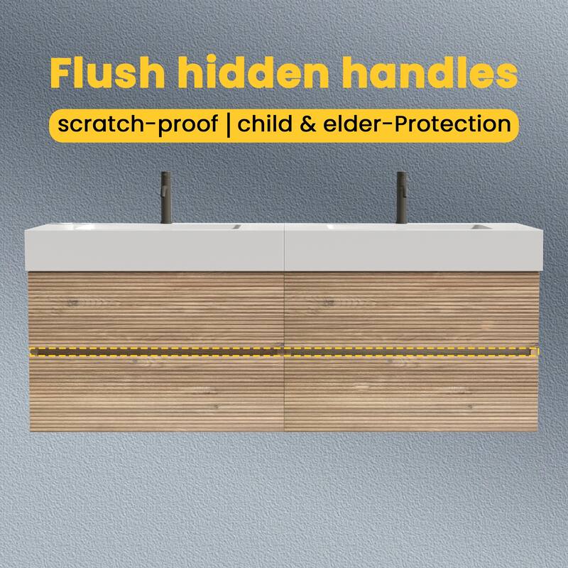 GDFStudio - Grace Wall-Mounted Bathroom Vanity with Engineered Quartz Sink & Soft Close Drawers, without Drainage and Faucet