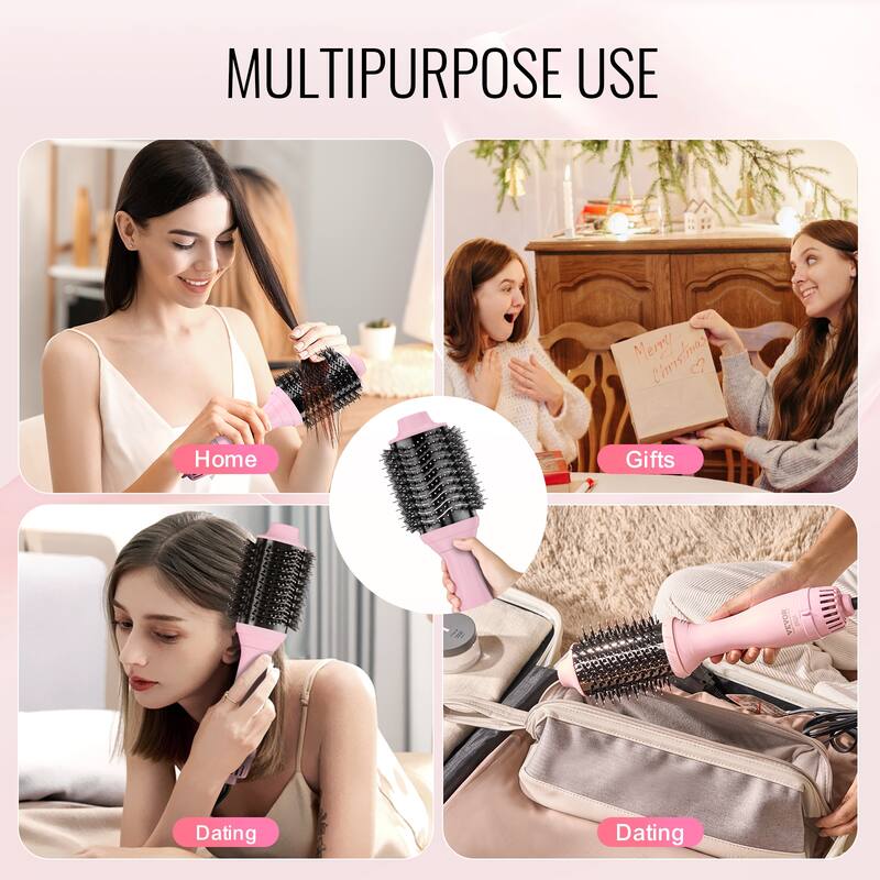 Hair Blow Dryer Brush, Ionic Hot Air Styling Brush 6" & 2.95" Ceramic Coating Head, for Curling Drying Straightening