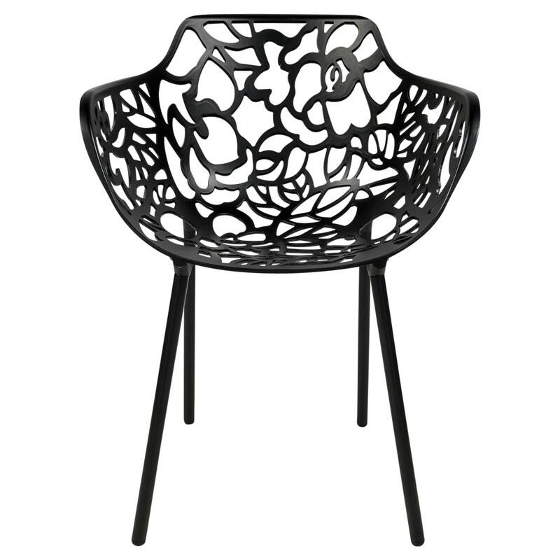 Devon Outdoor Aluminum Dining Chair with Floral Cutout, Stackable, Weather-Resistant, UV-Protected, Indoor/Patio Seating