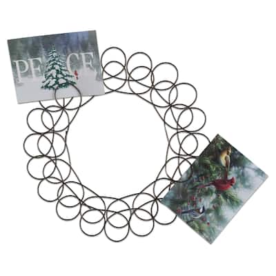Antique Bronze Spiral Wreath Greeting Card Holder Wall Art 14.5 in Diameter Christmas Decor Spot Clean - Black