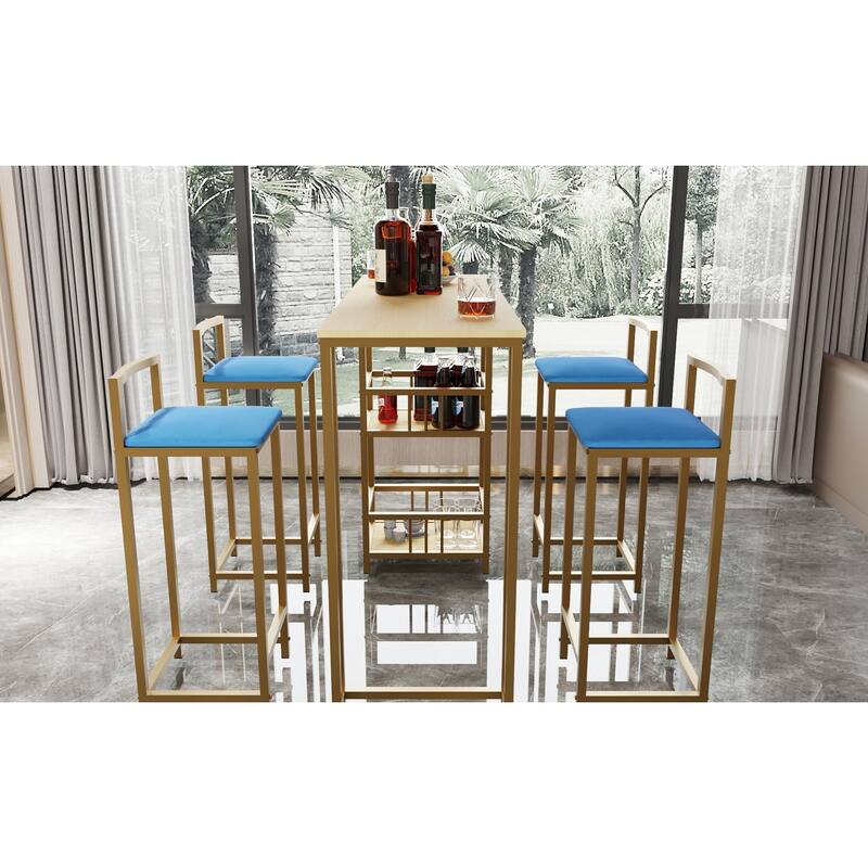 Bar table and chair five piece set, frame, multi-layer tabletop, chair cushion and backrest made of sponge