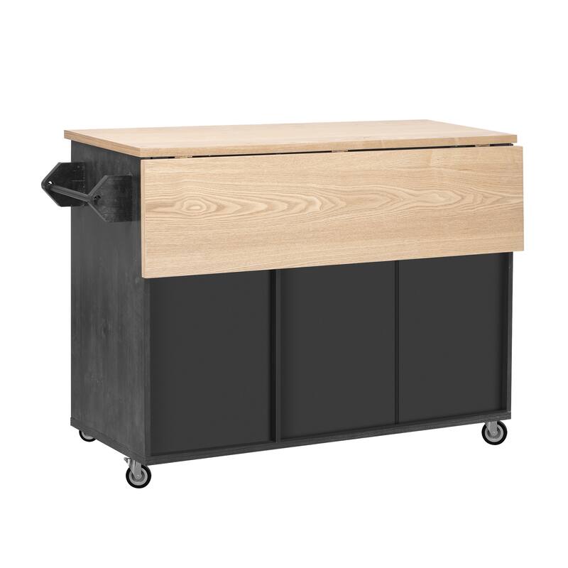 Kitchen Island with Drop Leaf, Kitchen Island on Wheels with Internal Storage Rack, Rolling Kitchen Cart with Towel Rack