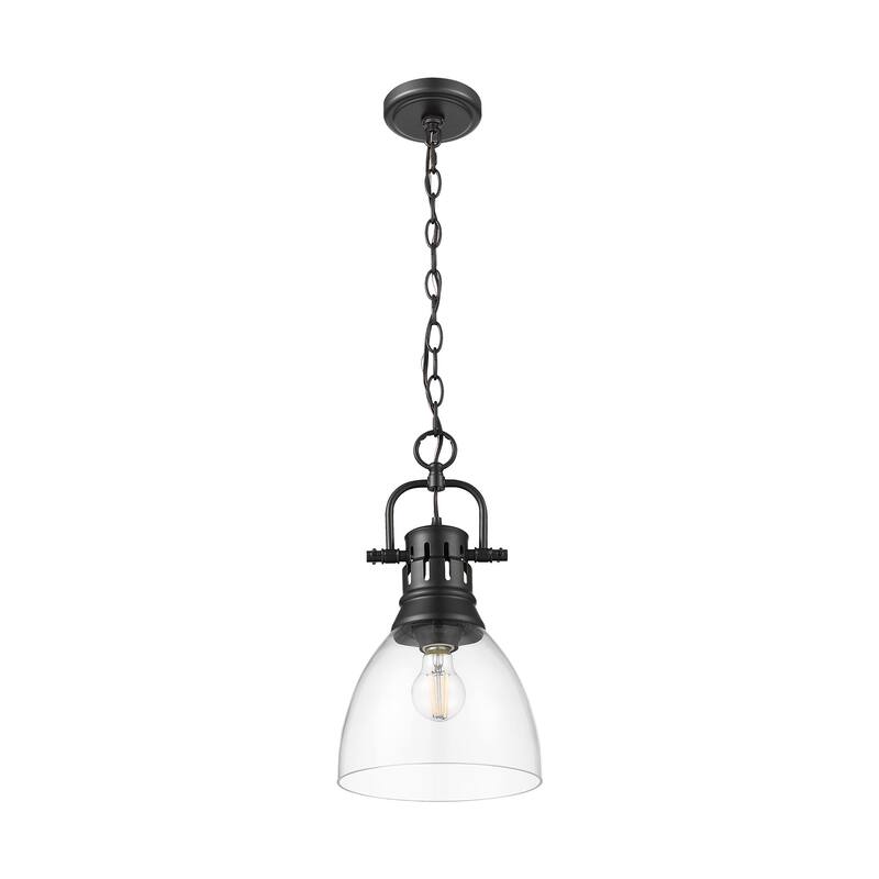 Yep by Golden Lighting Duncan 1-light 9in chain hung Pendant in Matte Black and Clear Glass