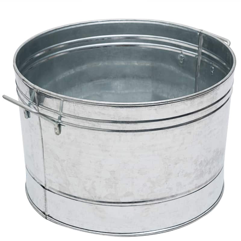 Achla Designs Rustic Round Tub With 2 Side Handles, 16.25 Inch Diameter, Steel - 16.25"
