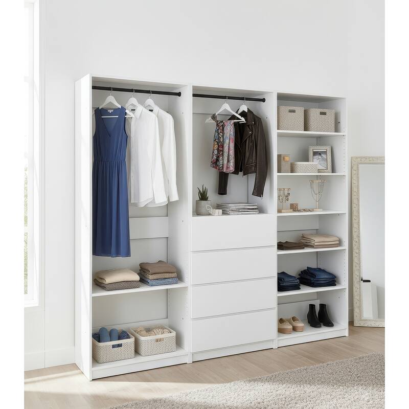 Prosper White Freestanding Walk in Wood Closet System - 94.2"W x 15.7"D x 83" H