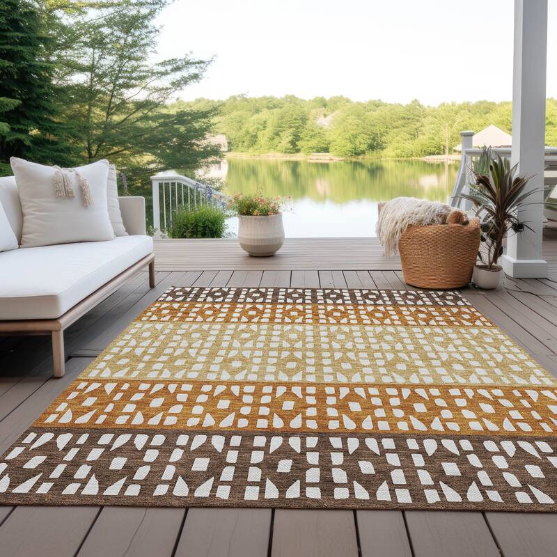Machine Washable Indoor/ Outdoor Stripe Geo Chantille Rug