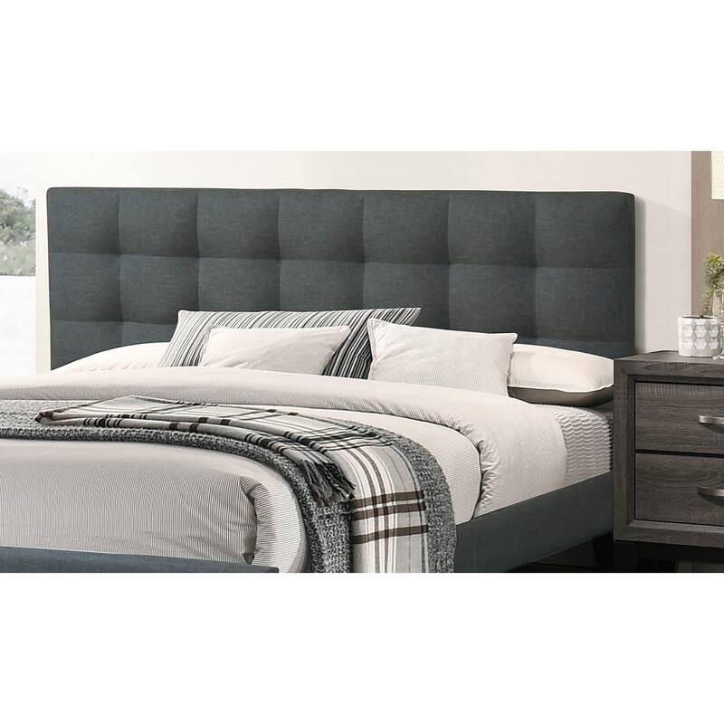 Queen Size Platform Bed with Tufted Upholstered Headboard, Charcoal Polyfiber Fabric, Modern Design