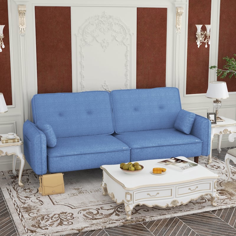 Fabric Futon Sofa bed with Solid Wood Leg