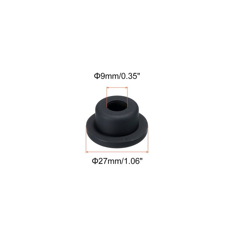 T Shape Rubber Grommet 0.55 Inch OD 0.24 Inch ID Seal for Cable Pack of 6 - Black - 27 x 9mm