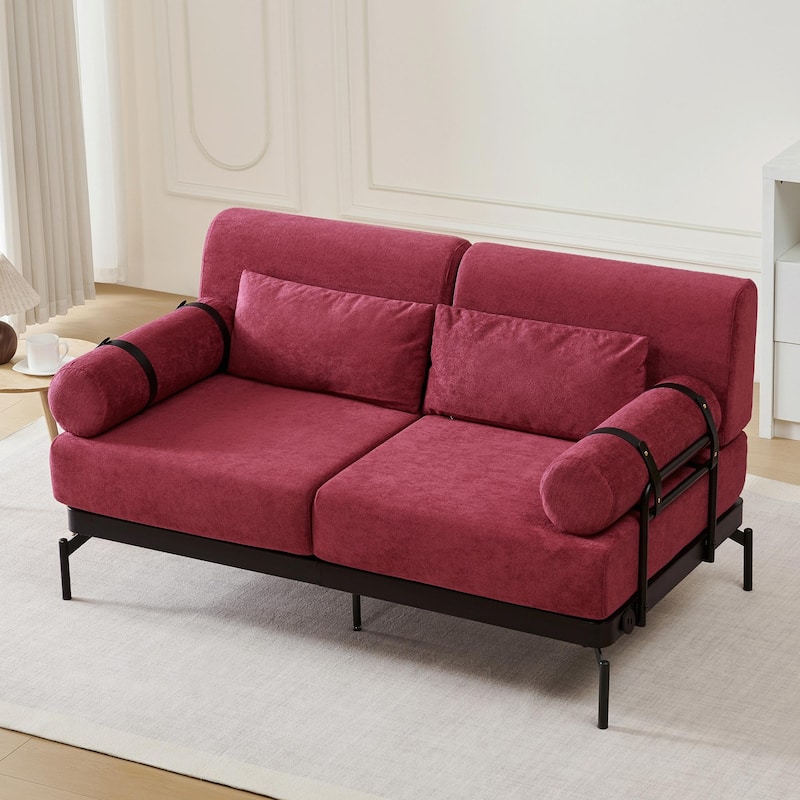 Modern Loveseat Sofa 59" Sofa Couch 2-Seater with Flexible USB Ports and Unique Cylindrical Armrests - Red