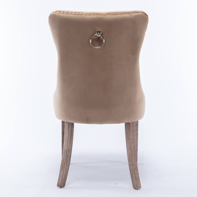 PU/Velvet Dining Chair Set of 2, Tufted Dining Room Chairs with Nailhead Ring Pull Trim & Wood Legs, Upholstered Dining Chairs