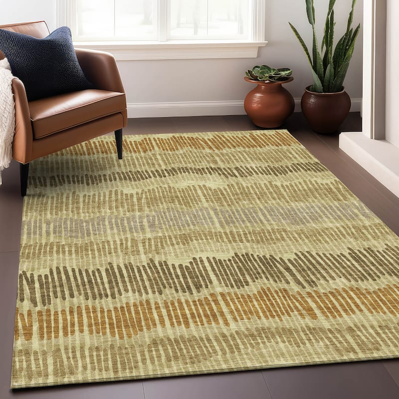 Machine Washable Indoor/ Outdoor Chantille Abstract Stripe Rug