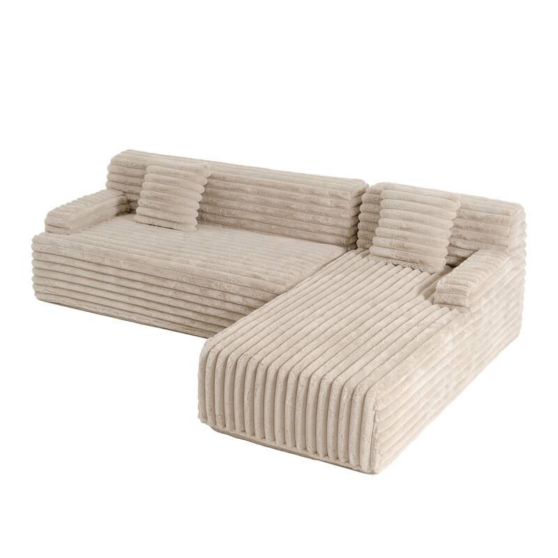 L Shape Modular Sectional Sofa with Chaise, Full-Compressed Boneless Couches, Faux Fur 3 Seat Sofa with 2 Throw Pillows