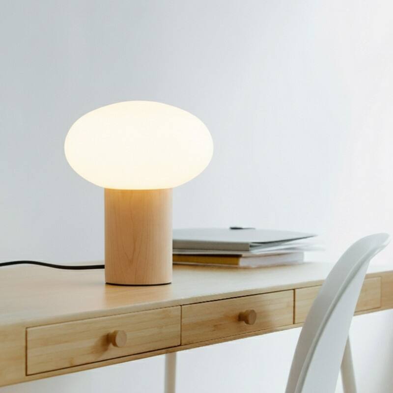 Brightech Ivy LED Glossy Wood Midcentury Round Globe Dimmable Bedside Nightstand Desk Lamp