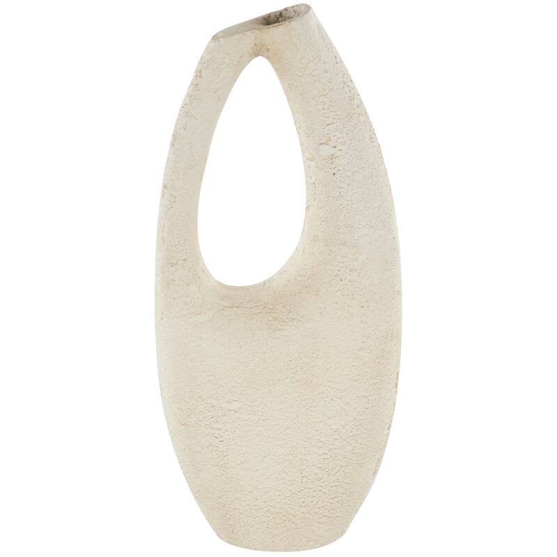 Cream Paper Mache Curved Cutout Abstract Decorative Vase with Brown Distressed Texturing