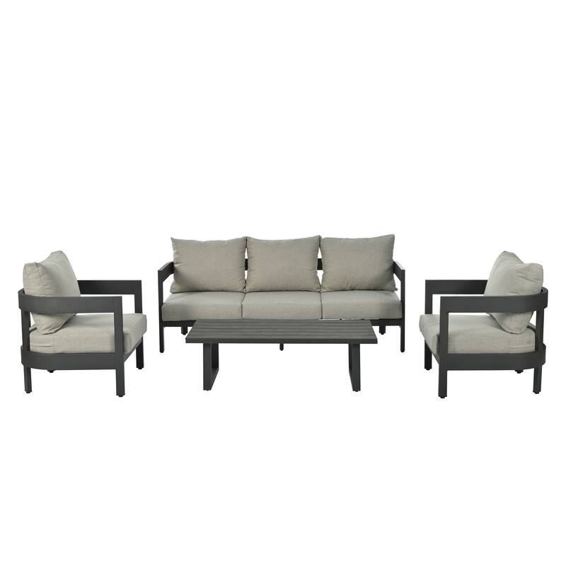 4-Piece Outdoor 5-Seater Iron Sofa Set with Coffee Table