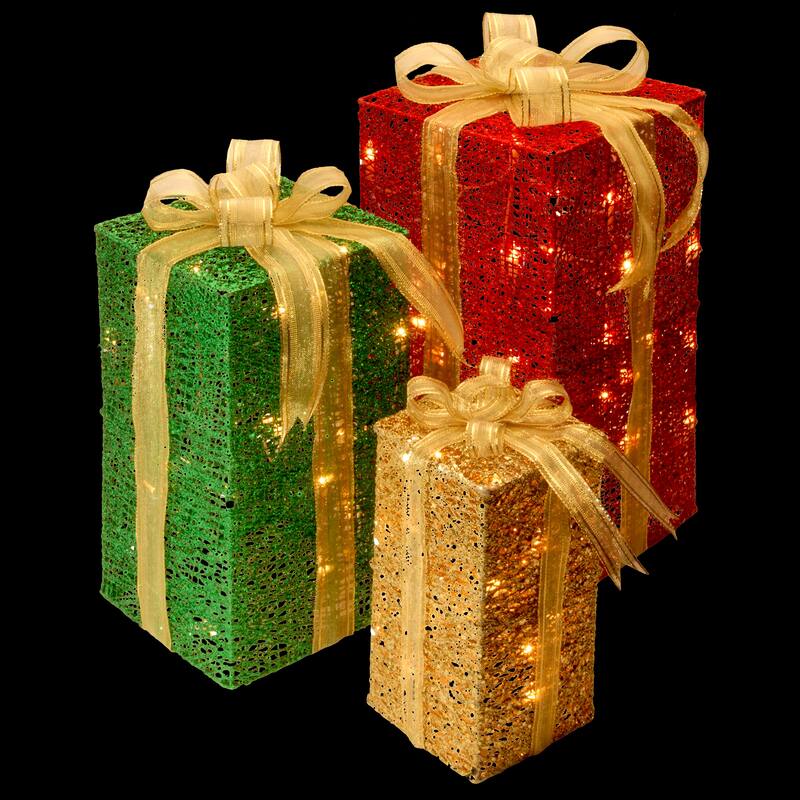 National Tree Company Pre-Lit Gift Box Set with 70 Clear Mini Lights - Red - 18 in