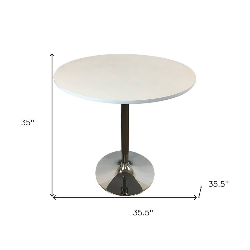HomeRoots 36" Black and Silver Wood and Metal Pedestal Base Round Top Dining Table - 35.50 in. x 35.00 in. x 35.50 in.