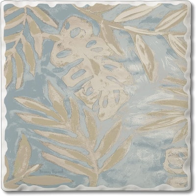 Absorbent Stone Tumbled Tile Coasters, Coastal Leaves, Set of 4
