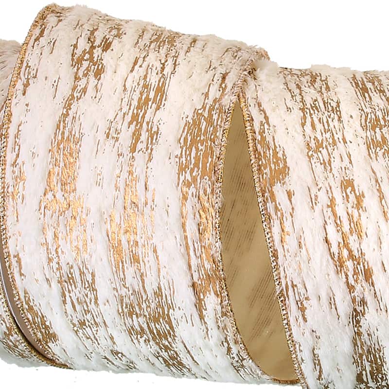 4"X10y Faux Fur Birch Wired Ribbon - 4" x 10 Yards