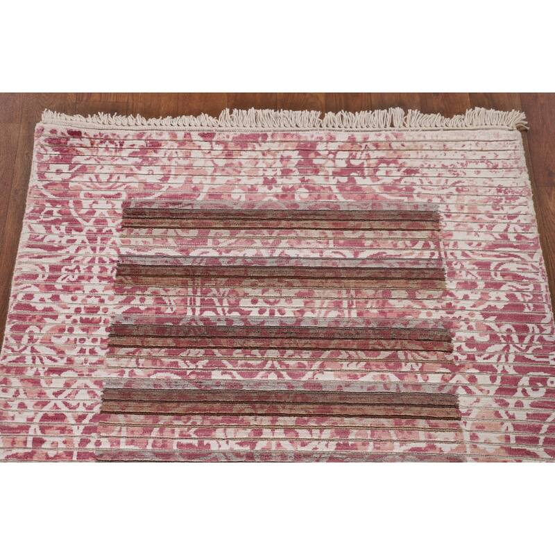 Striped Modern Abstract Oriental Accent Rug Handmade Wool Carpet - 2'7"x 4'10"