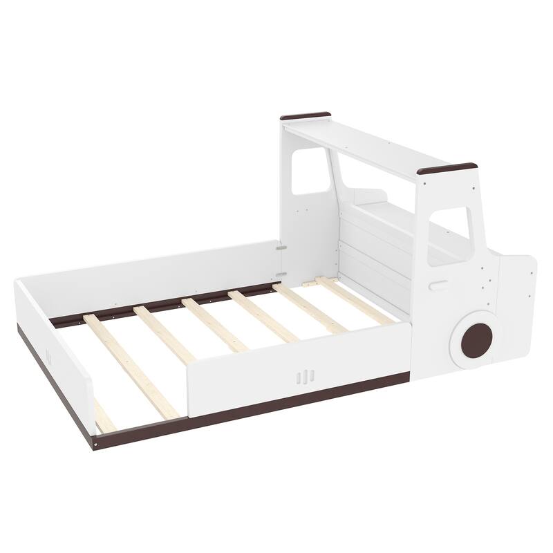 Full Size Floor Bed with Interesting Car-shape Design, Kids Car Floor Bed with Storage Drawers, Window