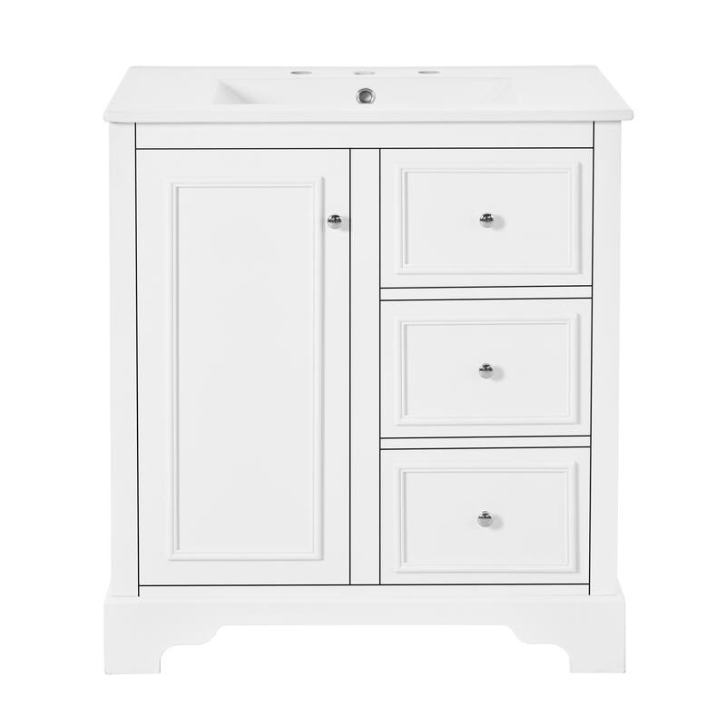 GDFStudio - Aster 30" Bathroom Vanity Cabinet with Basin, 3 Drawers & Adjustable Shelves