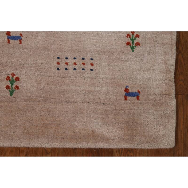 Little Animals Design Gabbeh Indian Foyer Rug Handmade Silk Carpet - 3'0"x 4'11"