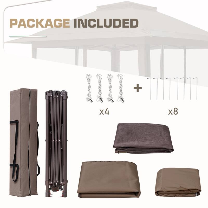 EAGLE PEAK 13x13 Pop Up Gazebo with Mosquito Netting, Easy Up Screened Canopy for Patio and Backyard, Easy Set-up Outdoor Gazebo - Brown