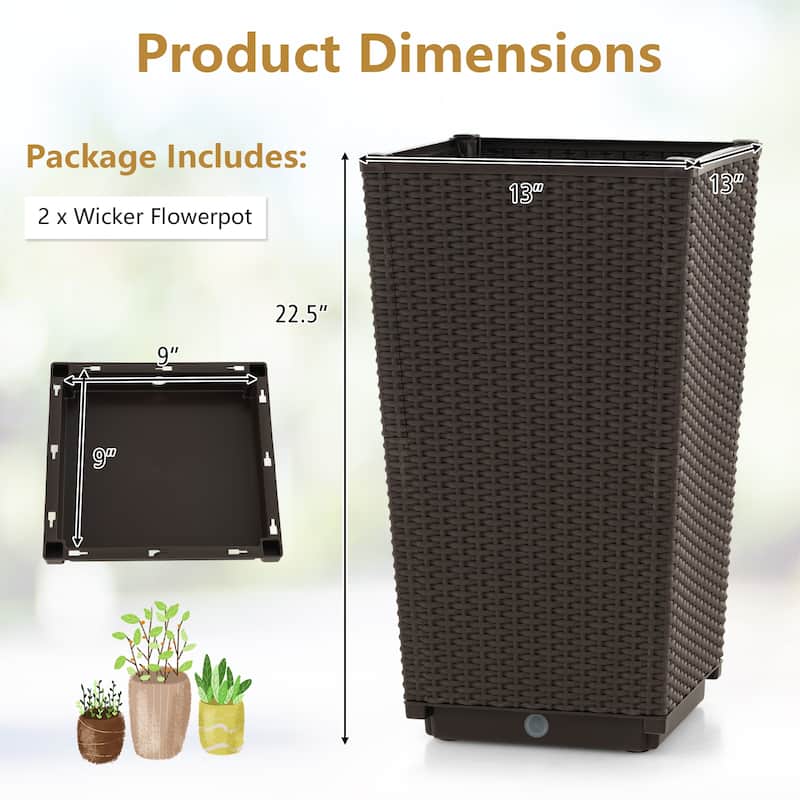 Costway 2PCS Outdoor Wicker Flower Pot 22.5''Tall Planters with - See Details
