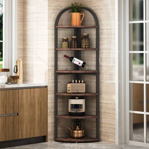 6 Tier Corner Shelf, Tall Corner Bookshelf, Freestanding Display Book Shelf