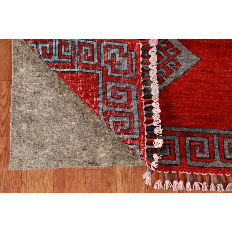 Hand Knotted Oriental 100% Wool Carpet Traditional Geometric Red Kazak Runner Rug - 14' 10'' X 2' 7''