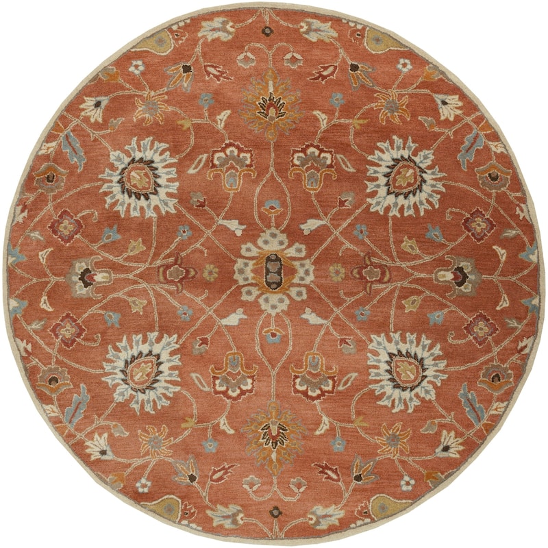 Livabliss Traditional Caesar Floral & Botanical Area Rug - 8' x 8' Round - Rust