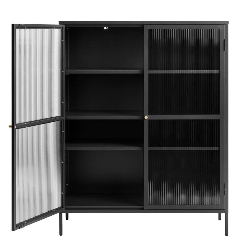 Rye Studio Brianne Modern Metal & Glass 55" Display Cabinet - Black