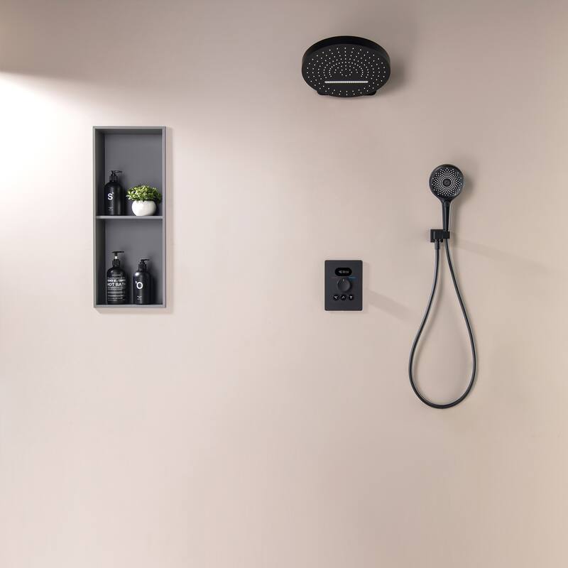 Wall Mounted Thermostatic Shower Faucet with Hand Shower Matte Balck Rain 3-Setting Spray Complete Shower System with Valve
