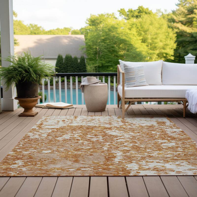 Machine Washable Indoor/ Outdoor Abstract Pixels Chantille Rug