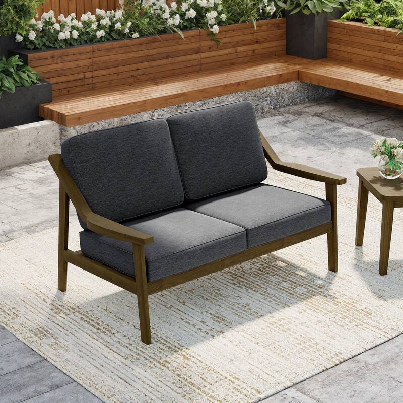 Solid Wood Outdoor Arm Chair Loveseat with Cushion