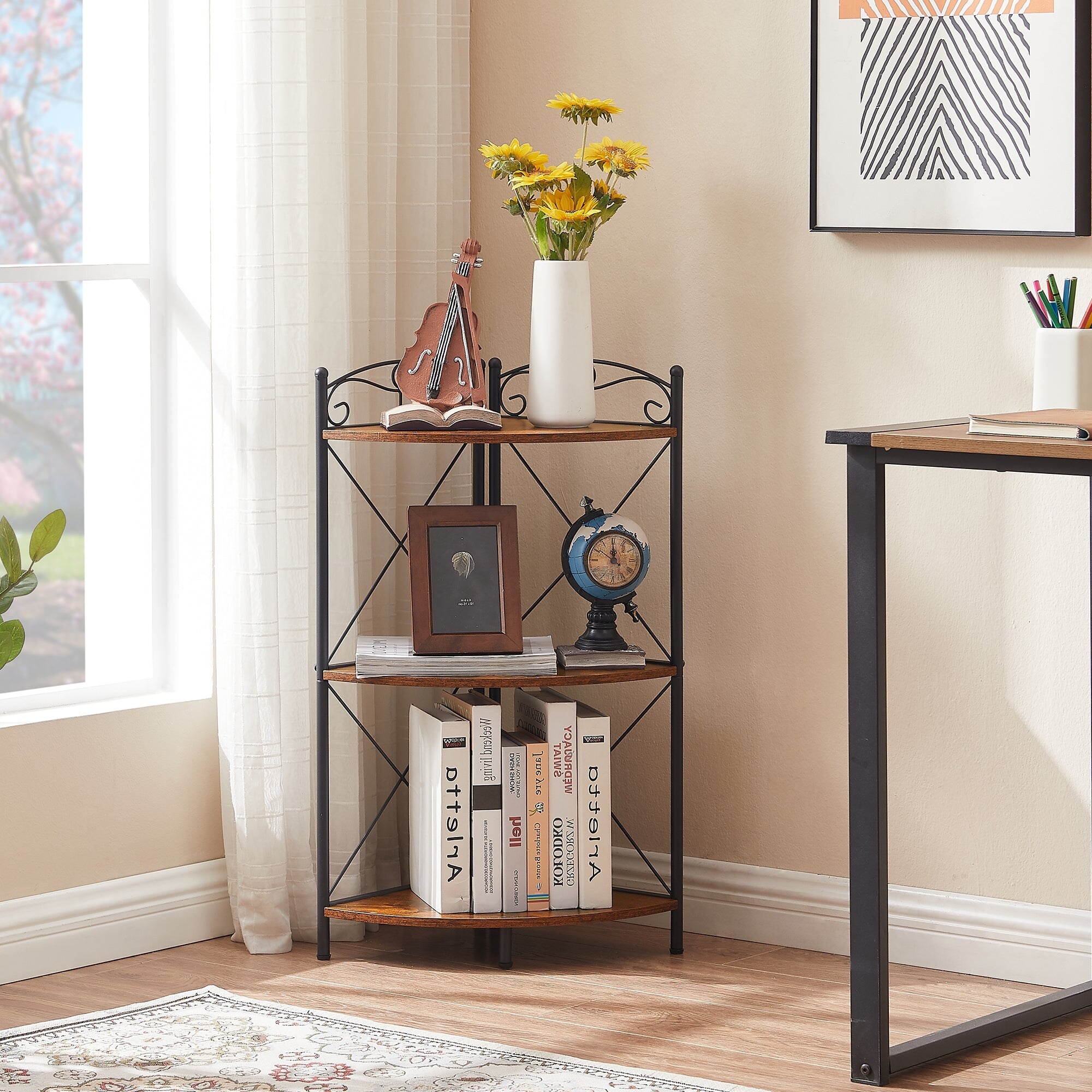 3-Tier Corner Shelf Industrial Triangle Display Storage Rack - Bed