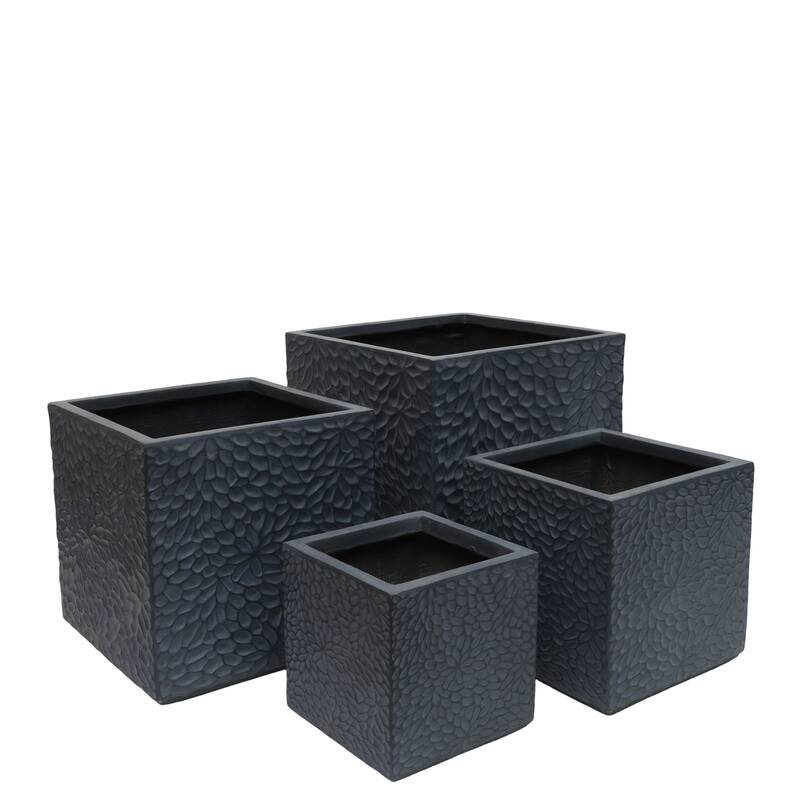 Large Planter, 16.9"+14.37"+11.6" +9.25"Dia Square Magnesium Oxide Planter Set of 4, Flower Pots with Drainage Holes