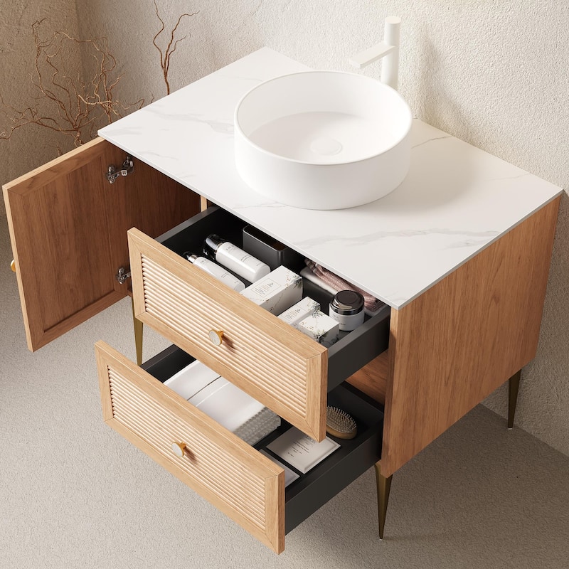 Natural Style Bathroom Vanity with Sink and 1 Door 2 Drawers