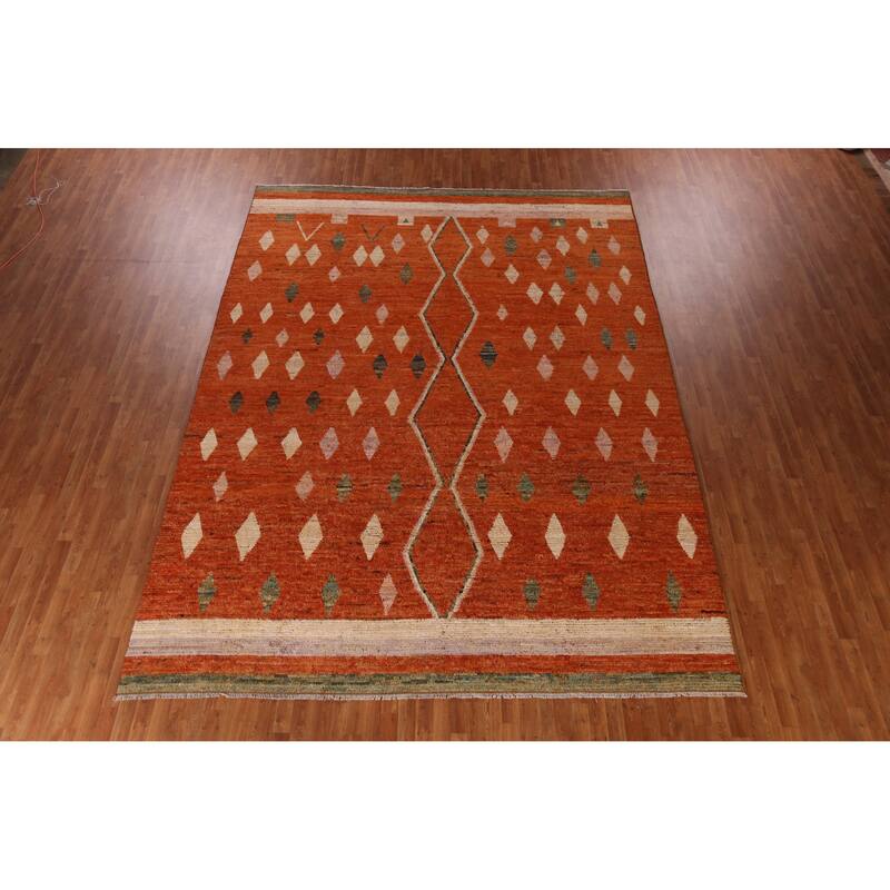 Orange Moroccan Oriental Large Rug Hand-Knotted Wool Carpet - 10'2" x 13'10"