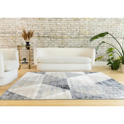 Covington Collection - Cream/Beige Distressed Triangles Rug