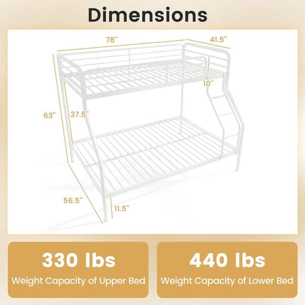 dimension image slide 2 of 3, Space-Saving Twin Over Full Bunk Bed with Ladder, Full-Length Guardrails, Modern Design