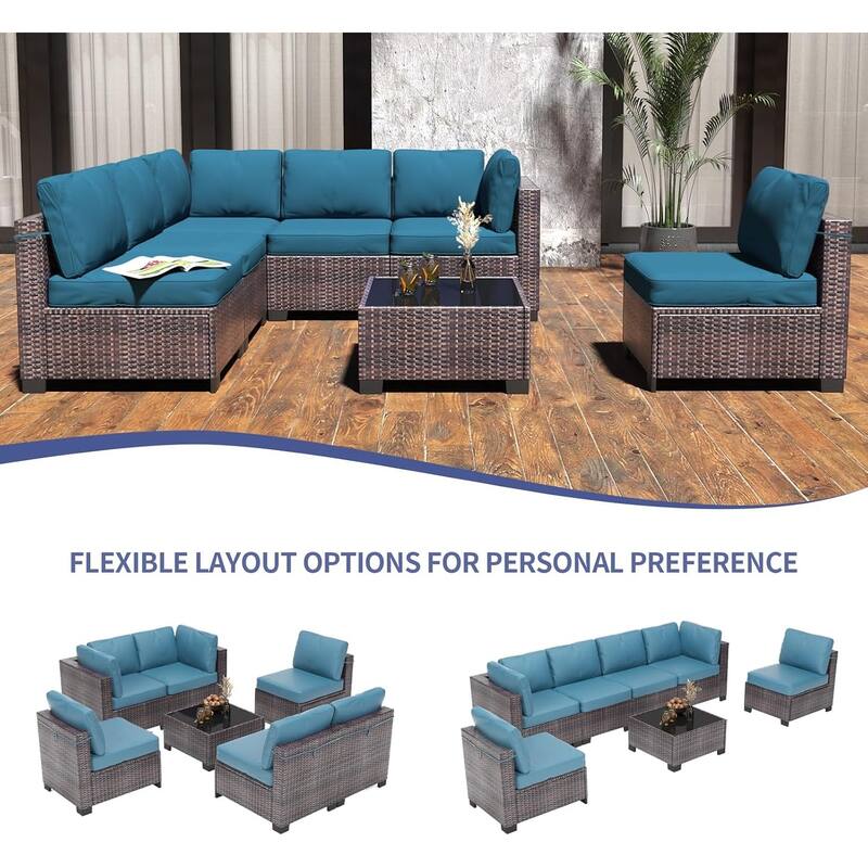 IDEALHOUSE 7-Piece PE Rattan Wicker Outdoor Patio Furniture Set