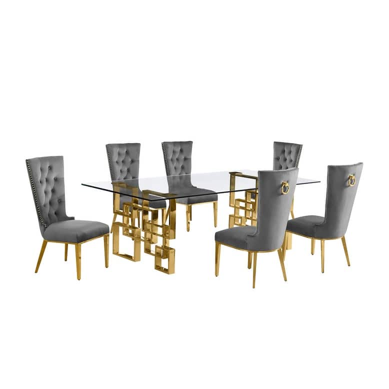 Best Quality Furniture D223/4-SC330-7 Dining Set with 95" 15mm Glass