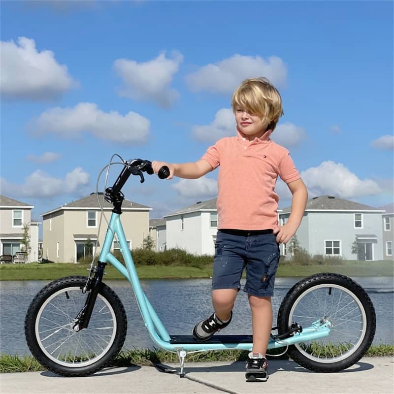 Children’s Ride-On Scooter with Soft Grip Handlebar and Anti-Slip Foot Deck for Outdoor Use - 54.75"L x 22.75"W x 35.5"-37.75"H - Blue