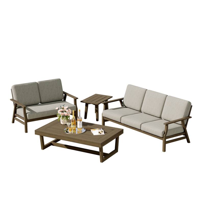 Arthur 4-Piece Teak Wood Patio Conversation Set