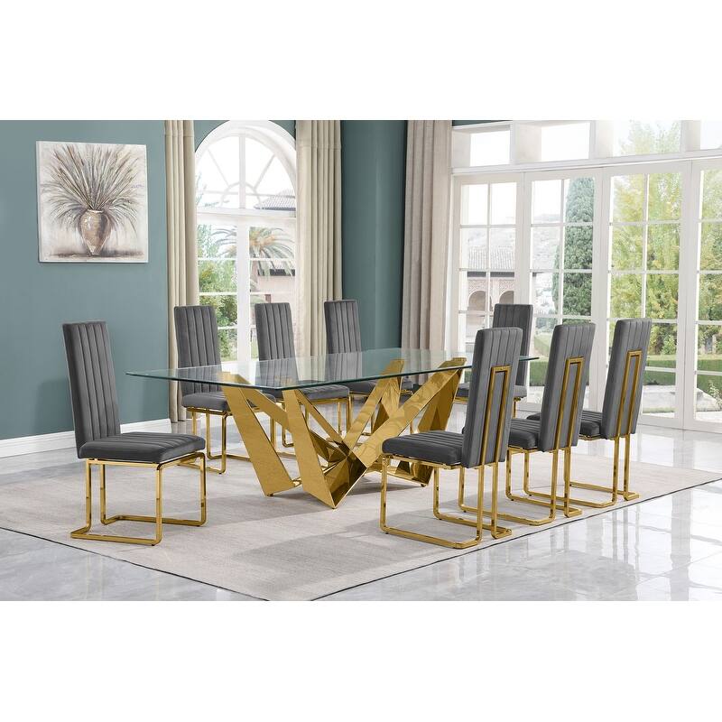 Best Quality Furniture D402/3-SC340-7 Dining Set with 94" 15mm Glass with Bevel