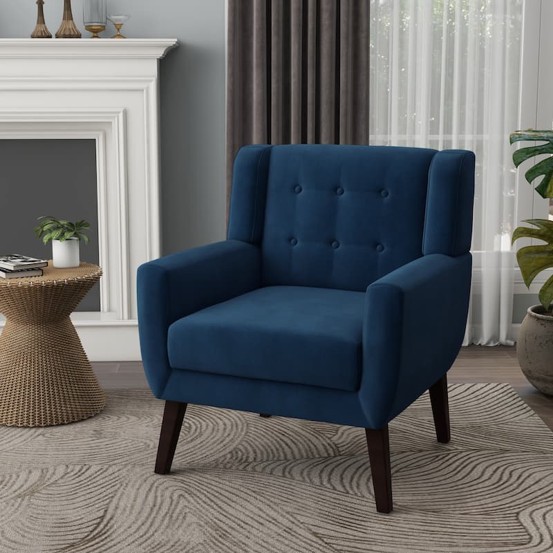 Velvet Upholstered Armchair Tufted Accent Chair - Royal Blue Velvet