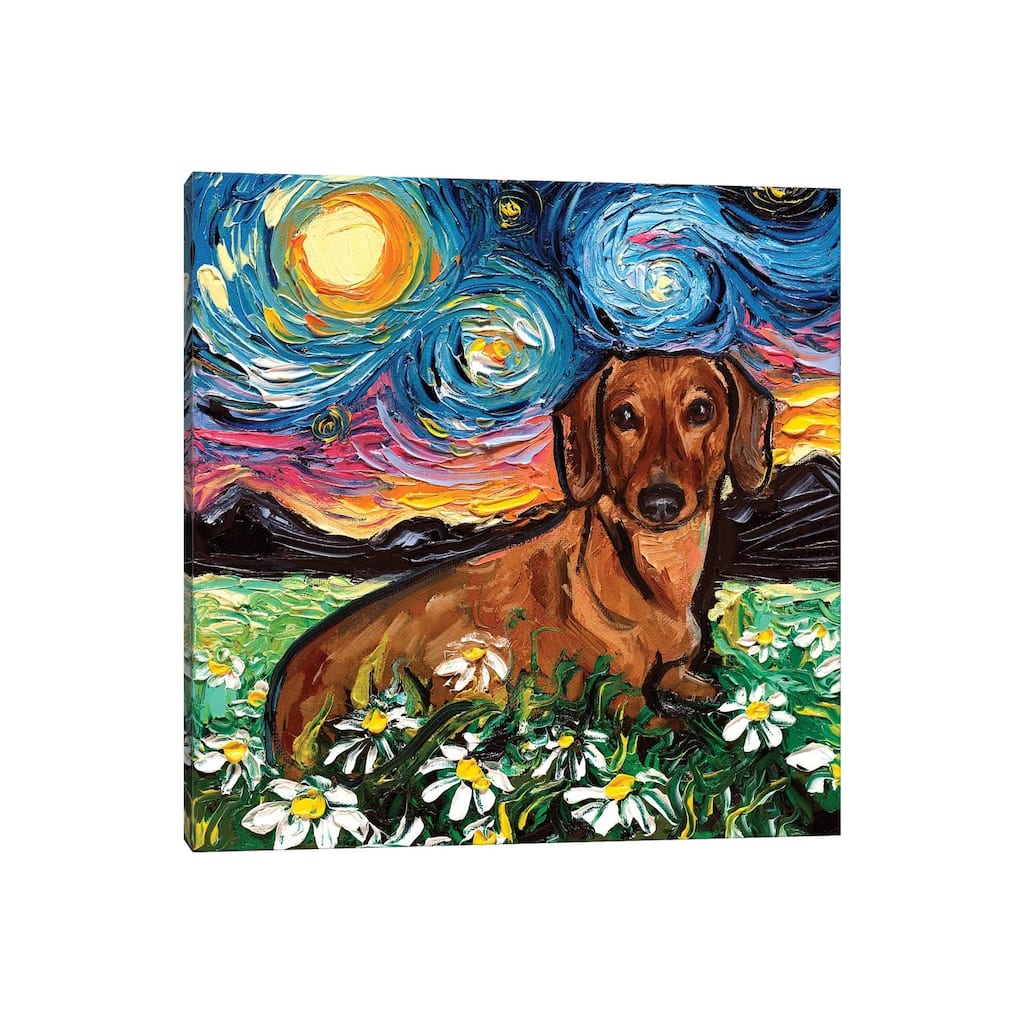 iCanvas "Daisy Dachshund Night" by Aja Trier Canvas Print